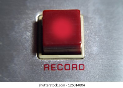 Record button close up on old cassette deck