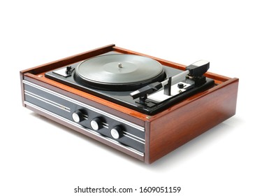 Record player on white background
