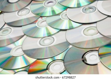 Recordable compact discs in an array. Studio shot