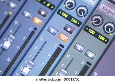 Recording audio, music, vocal and voiceover studio digital mixing desk controls to record tracks in Ibiza.