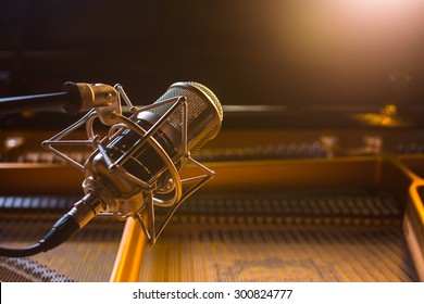 Recording Microphone Above Grand Piano