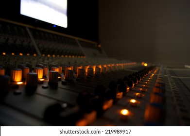 Recording Studio Mixing Desk Controls And Lights