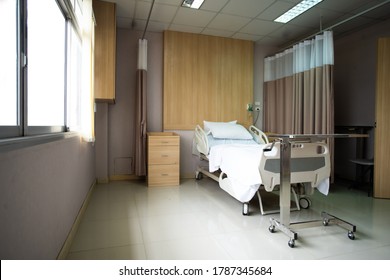 Recovery Room With Bed And Comfortable Medical. Interior Of Empty Hospital Room.