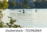 Recreational boating and paddling on Lake Couchiching in Orillia, Ontario