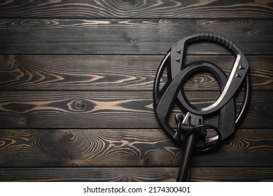 Recreational Metal Detector Coil Flat Lay Background With Copy Space.