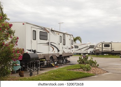 Recreational Vehicles At A Campsite Rv Park In Southern United States 