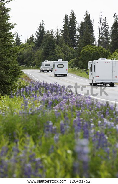 Recreational vehicles on a rural\
road