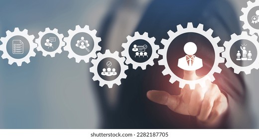 Recruiting and hiring the right people, human resource management concept. HR professionals identify the best candidates, ensure they meet job requirements and select the best talent. - Shutterstock ID 2282187705