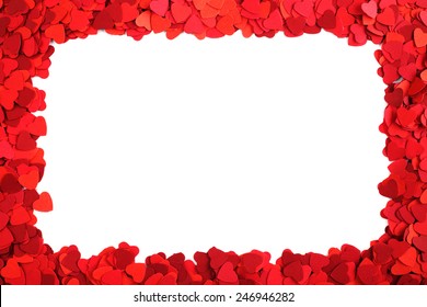 Rectangle frame made of paper hearts, isolated on white background, Valentines day concept