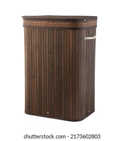 Rectangle  Laundry Basket For Home, Wood Color, Double-lattice Bamboo Dirty Clothes Hamper Folding Basket Body With Cover
