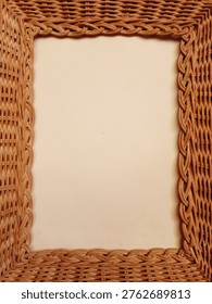 Rectangular artistic handmade woven braided or wicker rattan frame