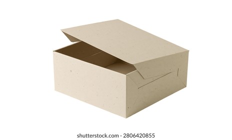 Rectangular beige cardboard box with open lid for food packaging