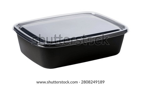 Rectangular black plastic food storage container with a clear lid