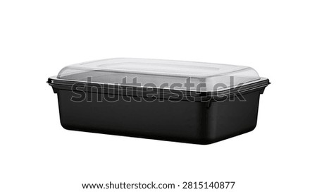 Rectangular black plastic food storage container with a clear lid