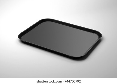 rectangular black plexiglass tray isolated on white background