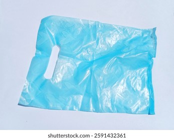 Rectangular blue plastic bag on a white background