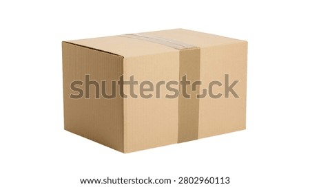 Rectangular brown cardboard shipping box sealed with adhesive packing tape