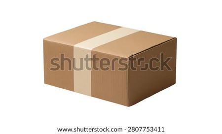 Rectangular brown cardboard shipping box sealed with wide adhesive tape