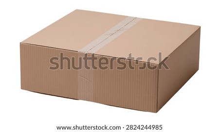 Rectangular brown cardboard shipping box sealed with adhesive tape