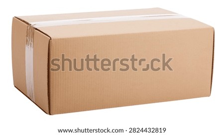 Rectangular brown cardboard shipping box sealed with clear adhesive tape