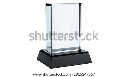 Rectangular clear glass award trophy with a solid black base