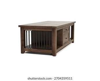 Rectangular coffee table. A combination of wood and iron.