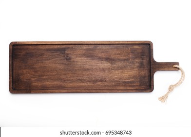 Rectangular Cutting Board (tray) Made Of Dark Wood On A White Background. Isolated Object.