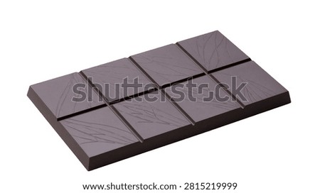 Rectangular dark chocolate bar with delicate etched leaf pattern on surface