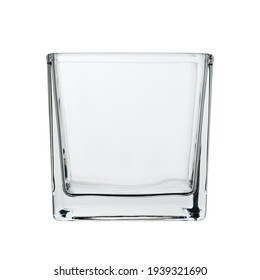 Rectangular decorative vase glass. Empty, close-up on a white background.
