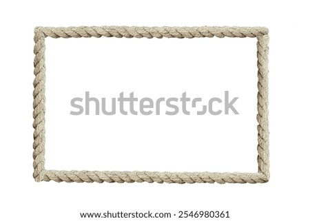 Rectangular empty rope frame with copy space, decorative border with cord, isolated on a white background