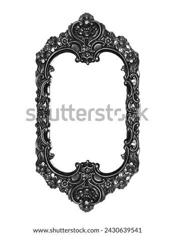 Rectangular empty wooden black and white silver gilded ornamental frame isolated on white background