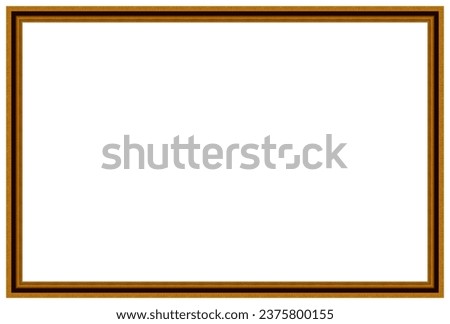 Rectangular empty wooden and gold gilded ornamental frame isolated on white background