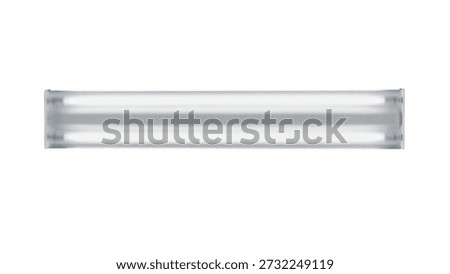 Rectangular fluorescent light fixture mounted on ceiling directly overhead. Isolated on white.