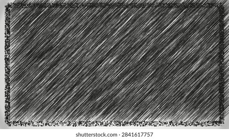 A rectangular frame filled with dense, diagonal pencil-like scribbles and rough, dark textured borders on a white background.