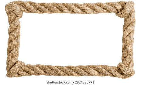 Rectangular frame made of thick twisted natural brown jute rope