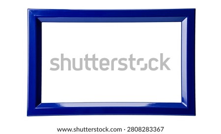 Rectangular glossy blue plastic picture frame with beveled edges