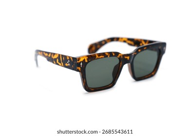 Rectangular Leopard Print Sunglasses on White Background