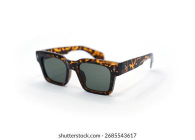 Rectangular Leopard Print Sunglasses on White Background