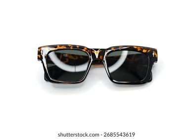 Rectangular Leopard Print Sunglasses on White Background