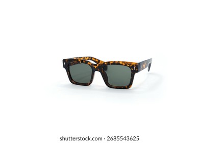Rectangular Leopard Print Sunglasses on White Background