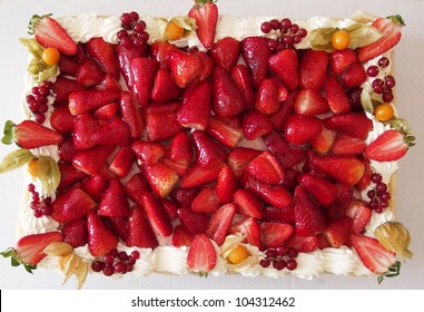 Rectangular Marzipan Cake With Strawberry Toppings