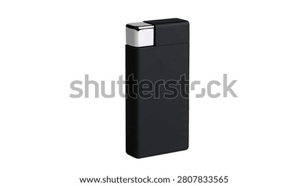 Rectangular matte black cigarette lighter with a polished chrome metal top