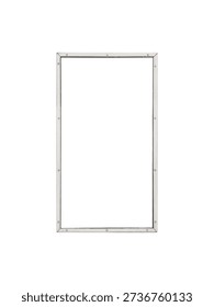 Rectangular metal frame with screws is isolated, front view.