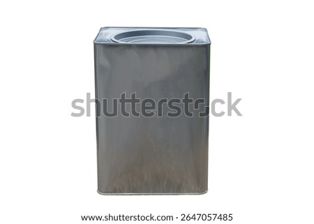 Rectangular metal tin can on white background. Concept durable packaging for liquids, oils, or industrial goods. Perfect for storage, transport, eco-friendly  versatile packaging  for various products