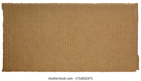 rectangular piece of corrugated brown cardboard isolated on white