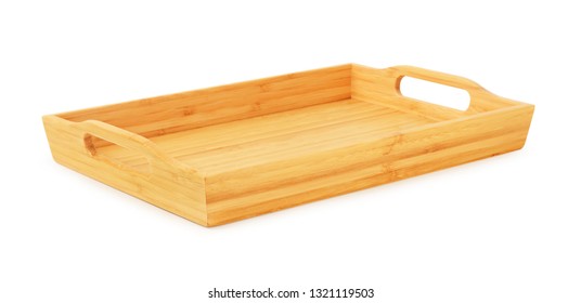 Rectangular rganic bamboo tray isolated on a white background 