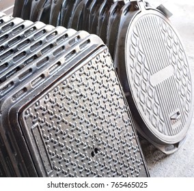 rectangular and round manhole covers at the warehouse