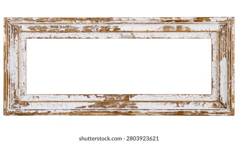 Rectangular rustic wooden picture frame with distressed white paint finish