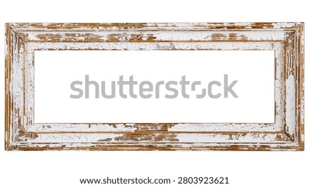 Rectangular rustic wooden picture frame with distressed white paint finish