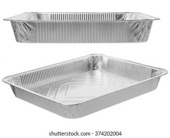 The Rectangular Shape Of The Foil For Food. Aluminum Utensils For Baking.